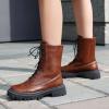 imageSHEMEE Womens Chunky Low Heels Ankle Boots Comfort Round Square Toe Lace Up Combat Boots Flats British Motorcycle Biker BootsBrown