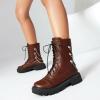 imageSHEMEE Womens Chunky Low Heels Ankle Boots Comfort Round Square Toe Lace Up Combat Boots Flats British Motorcycle Biker BootsBrown With Chain