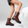 imageSHEMEE Womens Chunky Low Heels Ankle Boots Comfort Round Square Toe Lace Up Combat Boots Flats British Motorcycle Biker BootsBrown With Chain