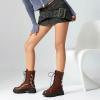 imageSHEMEE Womens Chunky Low Heels Ankle Boots Comfort Round Square Toe Lace Up Combat Boots Flats British Motorcycle Biker BootsBrown With Chain