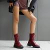 imageSHEMEE Womens Chunky Low Heels Ankle Boots Comfort Round Square Toe Lace Up Combat Boots Flats British Motorcycle Biker BootsBurgundy