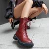 imageSHEMEE Womens Chunky Low Heels Ankle Boots Comfort Round Square Toe Lace Up Combat Boots Flats British Motorcycle Biker BootsBurgundy
