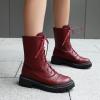 imageSHEMEE Womens Chunky Low Heels Ankle Boots Comfort Round Square Toe Lace Up Combat Boots Flats British Motorcycle Biker BootsBurgundy