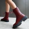 imageSHEMEE Womens Chunky Low Heels Ankle Boots Comfort Round Square Toe Lace Up Combat Boots Flats British Motorcycle Biker BootsBurgundy