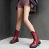 imageSHEMEE Womens Chunky Low Heels Ankle Boots Comfort Round Square Toe Lace Up Combat Boots Flats British Motorcycle Biker BootsBurgundy