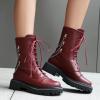 imageSHEMEE Womens Chunky Low Heels Ankle Boots Comfort Round Square Toe Lace Up Combat Boots Flats British Motorcycle Biker BootsBurgundy With Chain