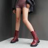 imageSHEMEE Womens Chunky Low Heels Ankle Boots Comfort Round Square Toe Lace Up Combat Boots Flats British Motorcycle Biker BootsBurgundy With Chain