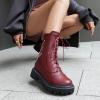 imageSHEMEE Womens Chunky Low Heels Ankle Boots Comfort Round Square Toe Lace Up Combat Boots Flats British Motorcycle Biker BootsBurgundy With Chain