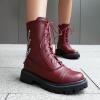 imageSHEMEE Womens Chunky Low Heels Ankle Boots Comfort Round Square Toe Lace Up Combat Boots Flats British Motorcycle Biker BootsBurgundy With Chain