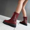 imageSHEMEE Womens Chunky Low Heels Ankle Boots Comfort Round Square Toe Lace Up Combat Boots Flats British Motorcycle Biker BootsBurgundy With Chain