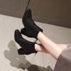 imageSHEMEE Womens Sequin Glitter Chunky Heel Booties Square Toe Sparkly Ankle Boots Mid Block Heels Wedding Bride Party ShoesBlack