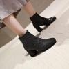 imageSHEMEE Womens Sequin Glitter Chunky Heel Booties Square Toe Sparkly Ankle Boots Mid Block Heels Wedding Bride Party ShoesBlack
