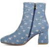 imageSHEMEE Womens Sequin Glitter Chunky Heel Booties Square Toe Sparkly Ankle Boots Mid Block Heels Wedding Bride Party ShoesBlue Denim