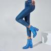 imageSHEMEE Womens Sequin Glitter Chunky Heel Booties Square Toe Sparkly Ankle Boots Mid Block Heels Wedding Bride Party ShoesBlue1