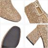 imageSHEMEE Womens Sequin Glitter Chunky Heel Booties Square Toe Sparkly Ankle Boots Mid Block Heels Wedding Bride Party ShoesGold