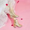 imageSHEMEE Womens Sequin Glitter Chunky Heel Booties Square Toe Sparkly Ankle Boots Mid Block Heels Wedding Bride Party ShoesGold1