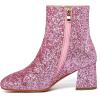 imageSHEMEE Womens Sequin Glitter Chunky Heel Booties Square Toe Sparkly Ankle Boots Mid Block Heels Wedding Bride Party ShoesHot Pink1
