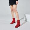 imageSHEMEE Womens Sequin Glitter Chunky Heel Booties Square Toe Sparkly Ankle Boots Mid Block Heels Wedding Bride Party ShoesRed1