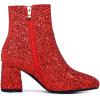imageSHEMEE Womens Sequin Glitter Chunky Heel Booties Square Toe Sparkly Ankle Boots Mid Block Heels Wedding Bride Party ShoesRed1
