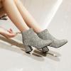 imageSHEMEE Womens Sequin Glitter Chunky Heel Booties Square Toe Sparkly Ankle Boots Mid Block Heels Wedding Bride Party ShoesSilver
