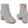 imageSHEMEE Womens Sequin Glitter Chunky Heel Booties Square Toe Sparkly Ankle Boots Mid Block Heels Wedding Bride Party ShoesSilver