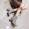 imageSHEMEE Womens Sequin Glitter Chunky Heel Booties Square Toe Sparkly Ankle Boots Mid Block Heels Wedding Bride Party ShoesSilver