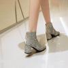 imageSHEMEE Womens Sequin Glitter Chunky Heel Booties Square Toe Sparkly Ankle Boots Mid Block Heels Wedding Bride Party ShoesSilver