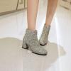 imageSHEMEE Womens Sequin Glitter Chunky Heel Booties Square Toe Sparkly Ankle Boots Mid Block Heels Wedding Bride Party ShoesSilver