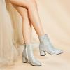 imageSHEMEE Womens Sequin Glitter Chunky Heel Booties Square Toe Sparkly Ankle Boots Mid Block Heels Wedding Bride Party ShoesSilver1