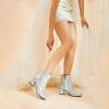 imageSHEMEE Womens Sequin Glitter Chunky Heel Booties Square Toe Sparkly Ankle Boots Mid Block Heels Wedding Bride Party ShoesSilver1