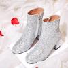 imageSHEMEE Womens Sequin Glitter Chunky Heel Booties Square Toe Sparkly Ankle Boots Mid Block Heels Wedding Bride Party ShoesSilver1
