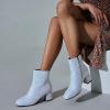 imageSHEMEE Womens Sequin Glitter Chunky Heel Booties Square Toe Sparkly Ankle Boots Mid Block Heels Wedding Bride Party ShoesWhite1