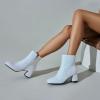 imageSHEMEE Womens Sequin Glitter Chunky Heel Booties Square Toe Sparkly Ankle Boots Mid Block Heels Wedding Bride Party ShoesWhite1