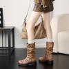 imageSHEMEE Womens Slouchy Mid Calf Boots Low Chunky Heels Motorcycle Boots Fashion Buckle Round Toe Platform Biker Riding BootsBrown