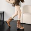 imageSHEMEE Womens Slouchy Mid Calf Boots Low Chunky Heels Motorcycle Boots Fashion Buckle Round Toe Platform Biker Riding BootsBrown