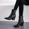 imageSHEMEE Womens Snakeskin Chunky High Heels Booties Pointed Toe Block Heel Snake Print Side Zipper Ankle Boots Fashion Dress ShoesBlack