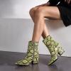 imageSHEMEE Womens Snakeskin Chunky High Heels Booties Pointed Toe Block Heel Snake Print Side Zipper Ankle Boots Fashion Dress ShoesBright Green Snake