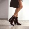 imageSHEMEE Womens Snakeskin Chunky High Heels Booties Pointed Toe Block Heel Snake Print Side Zipper Ankle Boots Fashion Dress ShoesBurgundy Snake