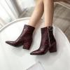 imageSHEMEE Womens Snakeskin Chunky High Heels Booties Pointed Toe Block Heel Snake Print Side Zipper Ankle Boots Fashion Dress ShoesBurgundy Snake