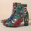 imageSHEMEE Womens Snakeskin Chunky High Heels Booties Pointed Toe Block Heel Snake Print Side Zipper Ankle Boots Fashion Dress ShoesColor Snake