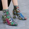 imageSHEMEE Womens Snakeskin Chunky High Heels Booties Pointed Toe Block Heel Snake Print Side Zipper Ankle Boots Fashion Dress ShoesColor Snake