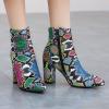 imageSHEMEE Womens Snakeskin Chunky High Heels Booties Pointed Toe Block Heel Snake Print Side Zipper Ankle Boots Fashion Dress ShoesColor Snake