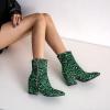 imageSHEMEE Womens Snakeskin Chunky High Heels Booties Pointed Toe Block Heel Snake Print Side Zipper Ankle Boots Fashion Dress ShoesDark Green Snake