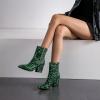 imageSHEMEE Womens Snakeskin Chunky High Heels Booties Pointed Toe Block Heel Snake Print Side Zipper Ankle Boots Fashion Dress ShoesDark Green Snake