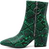 imageSHEMEE Womens Snakeskin Chunky High Heels Booties Pointed Toe Block Heel Snake Print Side Zipper Ankle Boots Fashion Dress ShoesDark Green Snake