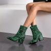 imageSHEMEE Womens Snakeskin Chunky High Heels Booties Pointed Toe Block Heel Snake Print Side Zipper Ankle Boots Fashion Dress ShoesDark Green Snake