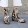 imageSHEMEE Womens Snakeskin Chunky High Heels Booties Pointed Toe Block Heel Snake Print Side Zipper Ankle Boots Fashion Dress ShoesLight Brown