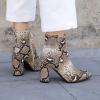 imageSHEMEE Womens Snakeskin Chunky High Heels Booties Pointed Toe Block Heel Snake Print Side Zipper Ankle Boots Fashion Dress ShoesLight Brown