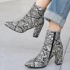 imageSHEMEE Womens Snakeskin Chunky High Heels Booties Pointed Toe Block Heel Snake Print Side Zipper Ankle Boots Fashion Dress ShoesSnake Print
