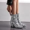 imageSHEMEE Womens Snakeskin Chunky High Heels Booties Pointed Toe Block Heel Snake Print Side Zipper Ankle Boots Fashion Dress ShoesWhite Snake